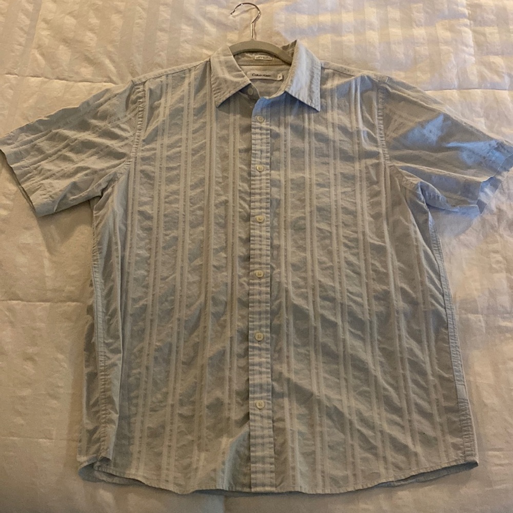 Calvin Klein Short Sleeve Lightweight Cotton Button Down with woven stripe